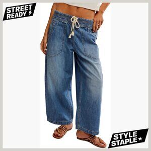 Wide Leg Cropped Jeans Relaxed Boyfriend Fit Mid Rise Casual Denim Pants